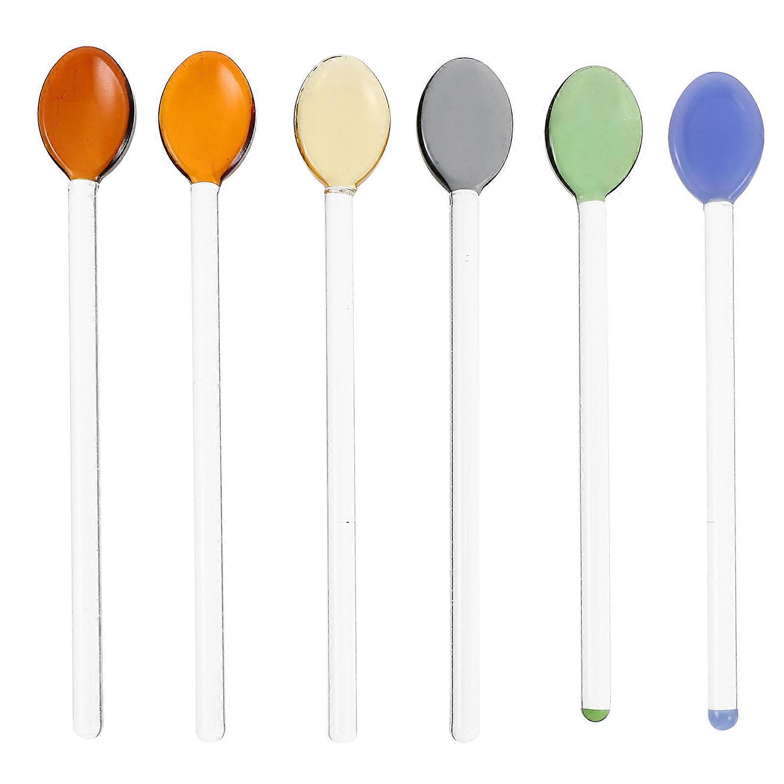 Assorted Color Heat Resistant Glass Spoon Set 6Pcs Long Handle Ideal For Coffee And Dessert Serving Needs