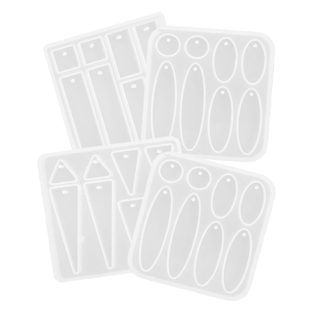 4pcs Geometric Resin Earrings Molds, Mirror Silicone for Epoxy Jewelry Casting – Oval & Triangle Shapes for DIY Pendants, Dangle Charms, Keychains &