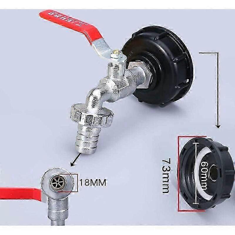 1,000L Rainwater Tank Tap & IBC Water Tank Adapter - 1/2 Double Rain Alloy Tap with PP Coarse Thread 60mm Connection