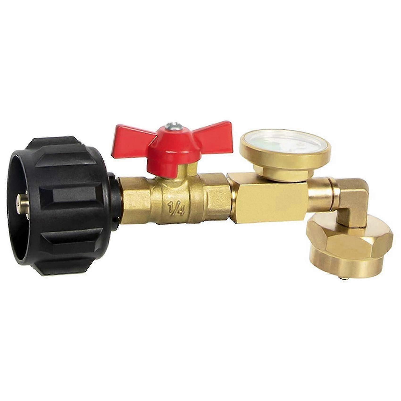 Propane Refill Adapter With Valve And Gauge, Fill 1 Lb Bottles From 20 Lb Tank, 90-degree Elbow Des