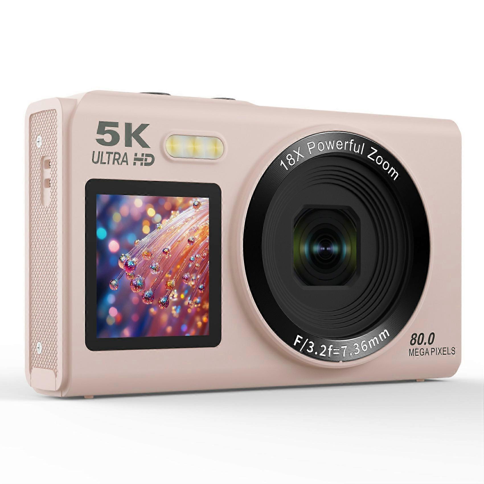 TKdaddy S150 Pro 5K Digital Camera Dual Screen Built-in Flash 18X Digital Zoom 80MP WiFi Camcorder with 32G TF Card Pink