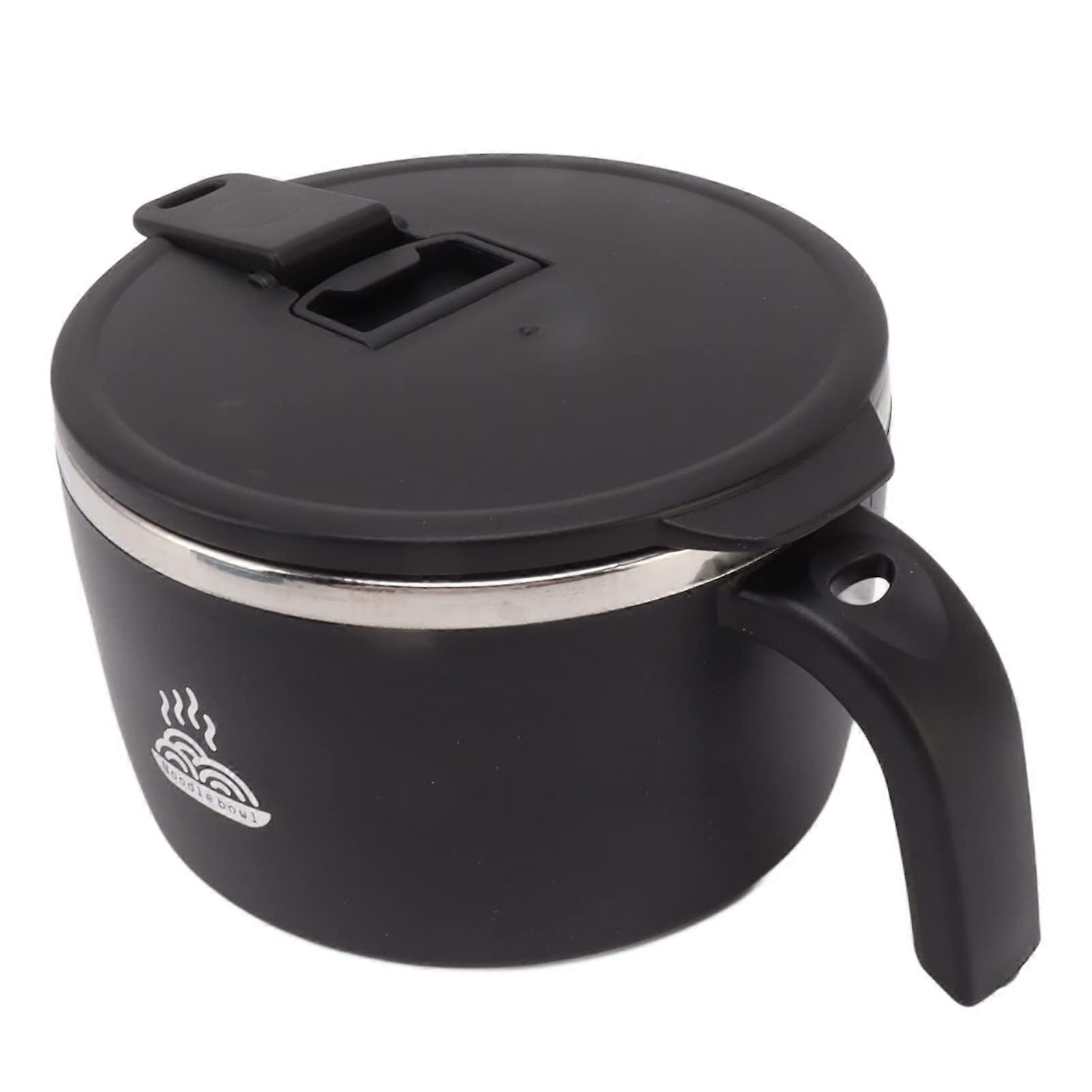 Stainless Steel Noodle Bowl 900ml with Lid for Office Workers and Student Dorms - Black Color, Practical Design