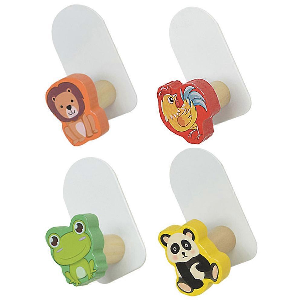 Adhesive Wooden Wall Hooks for Storage Kids Room Cartoon Animal Assorted Pieces
