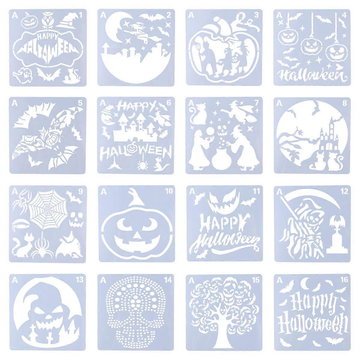 Halloween Painting Template Stencils for Kids DIY Graffiti 16Pcs Set
