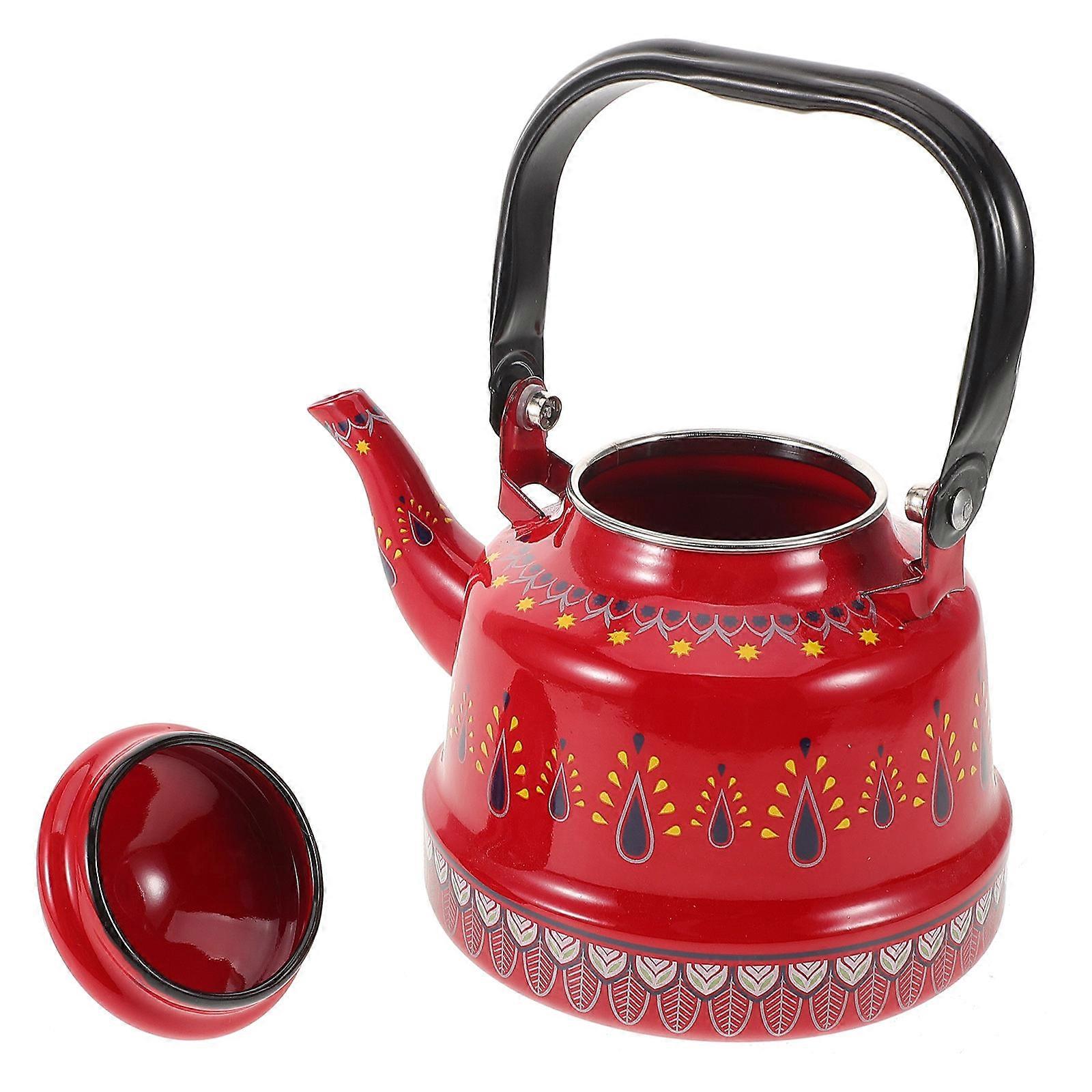 Stovetop Enamel Teakettle Red Easy Clean for Storage Design