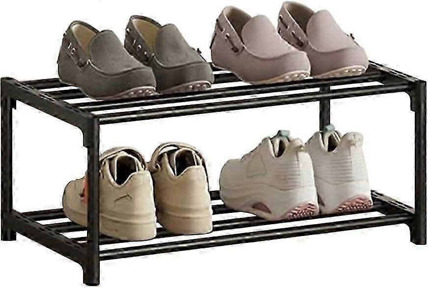 2-Tier Shoe Rack with Rustproof Coating - Stackable Narrow Shoe Rack for Dormitory, Rental House & Balcony