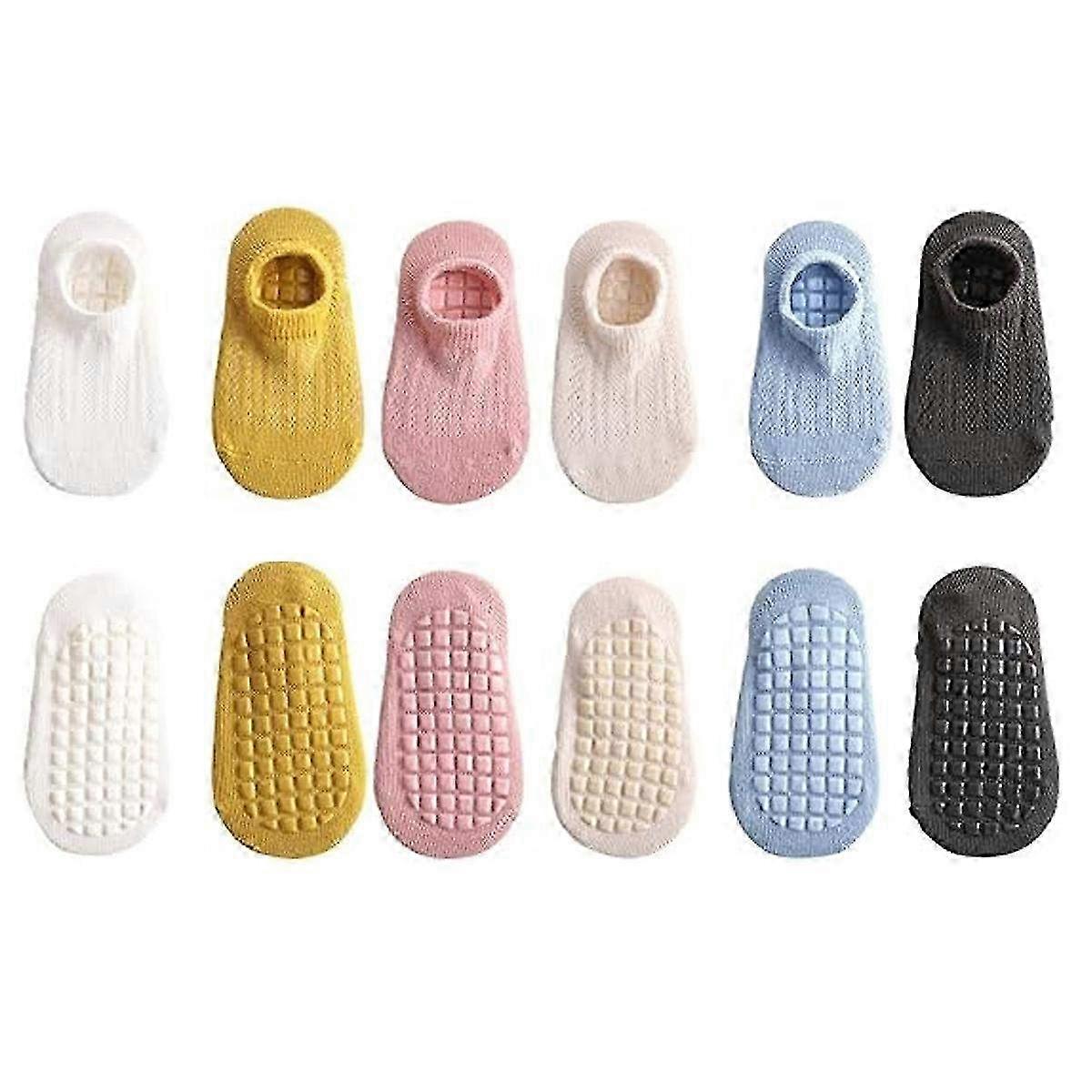 6 Pairs Cartoon Non-Slip Toddler Socks with Grips - Anti-Slip Floor Socks for Infants & Newborns (0-5T) - Boys & Girls