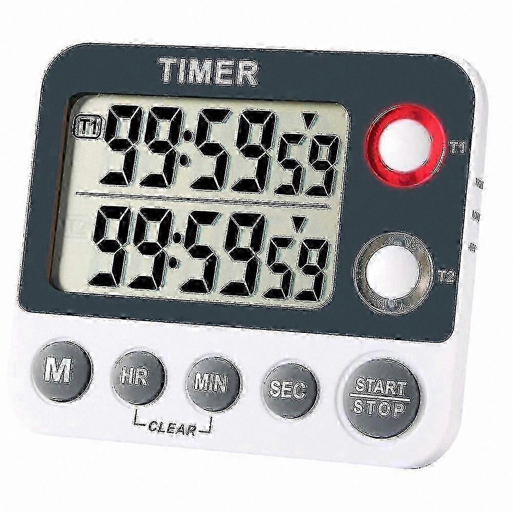 Magnetic Dual Kitchen Timer with Adjustable Alarm Volume Count Up/Countdown Function for Cooking