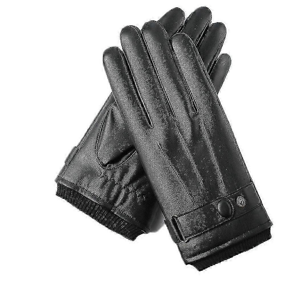 Winter Men Windproof Warm Thick Leather Thermal Touchscreen Leather Gloves