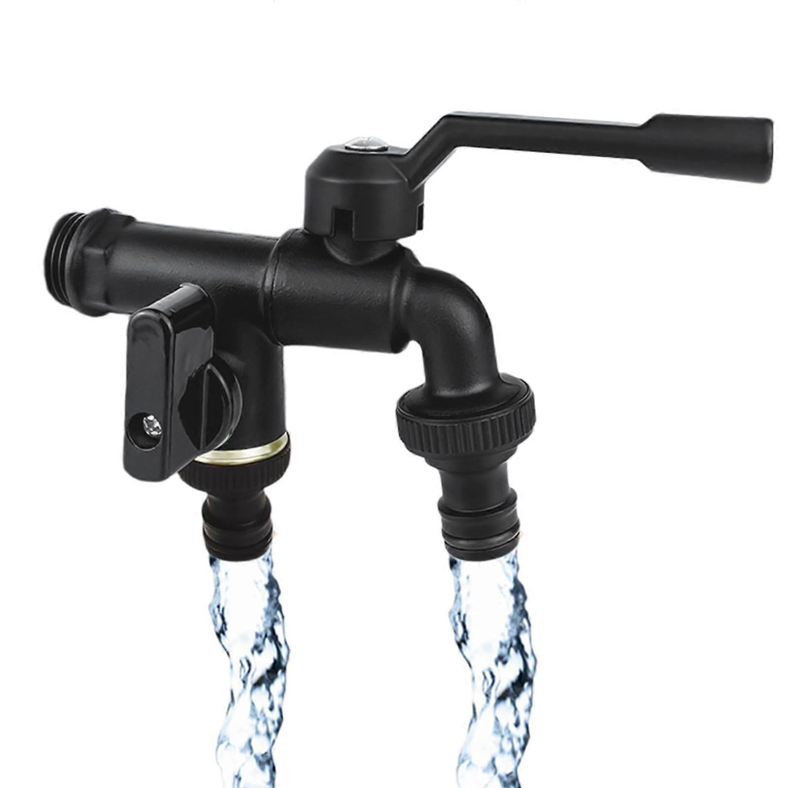 Upgraded Double Garden Taps, 1/2 Inch Inlet, Two 3/4 Outlet, Rust Resistant Black