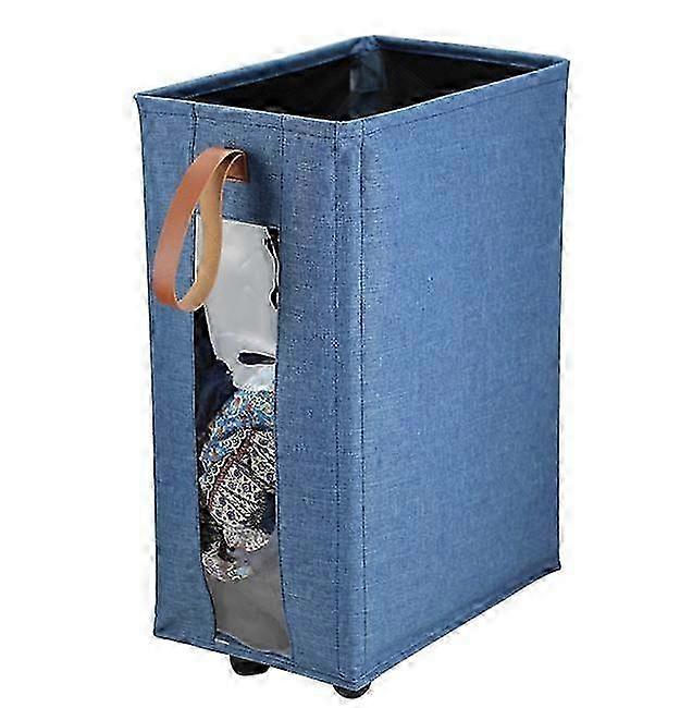 Slim Laundry Hamper Laundry Basket on Wheels Clear Window Visible