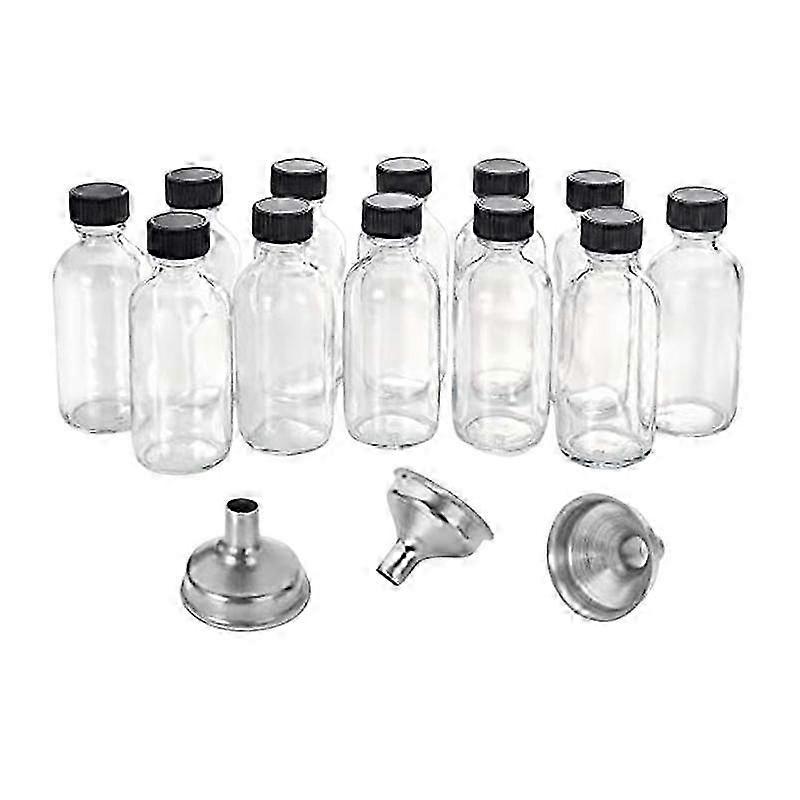 12Pc 2 Oz Small Clear Glass Bottles with Lids & 3 Funnels - 60Ml Bottles for Juice Ginger , Whiskey
