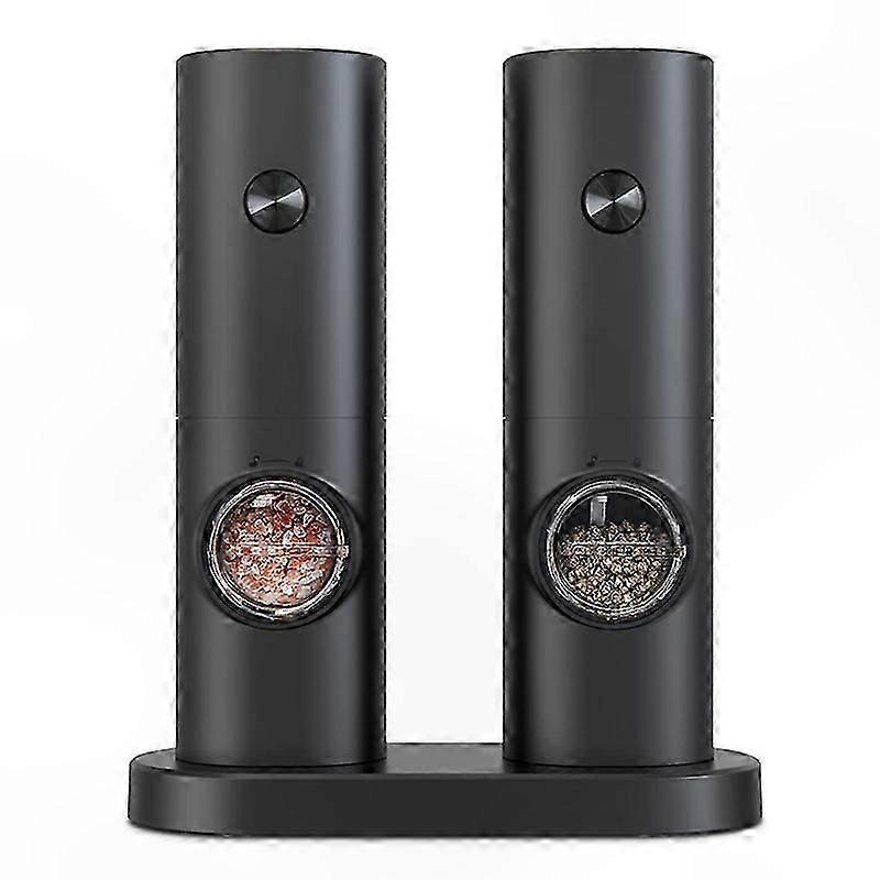 Battery-Powered Salt and Pepper Grinder Set, Adjustable Coarseness with Base, 5 Precision Settings, Black