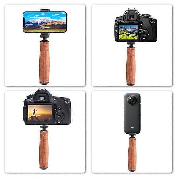 Camera Handle Grip Support Bracket Handheld Wooden Handle Grip Mini Ball Head with 1/4 Inch Screw Hole