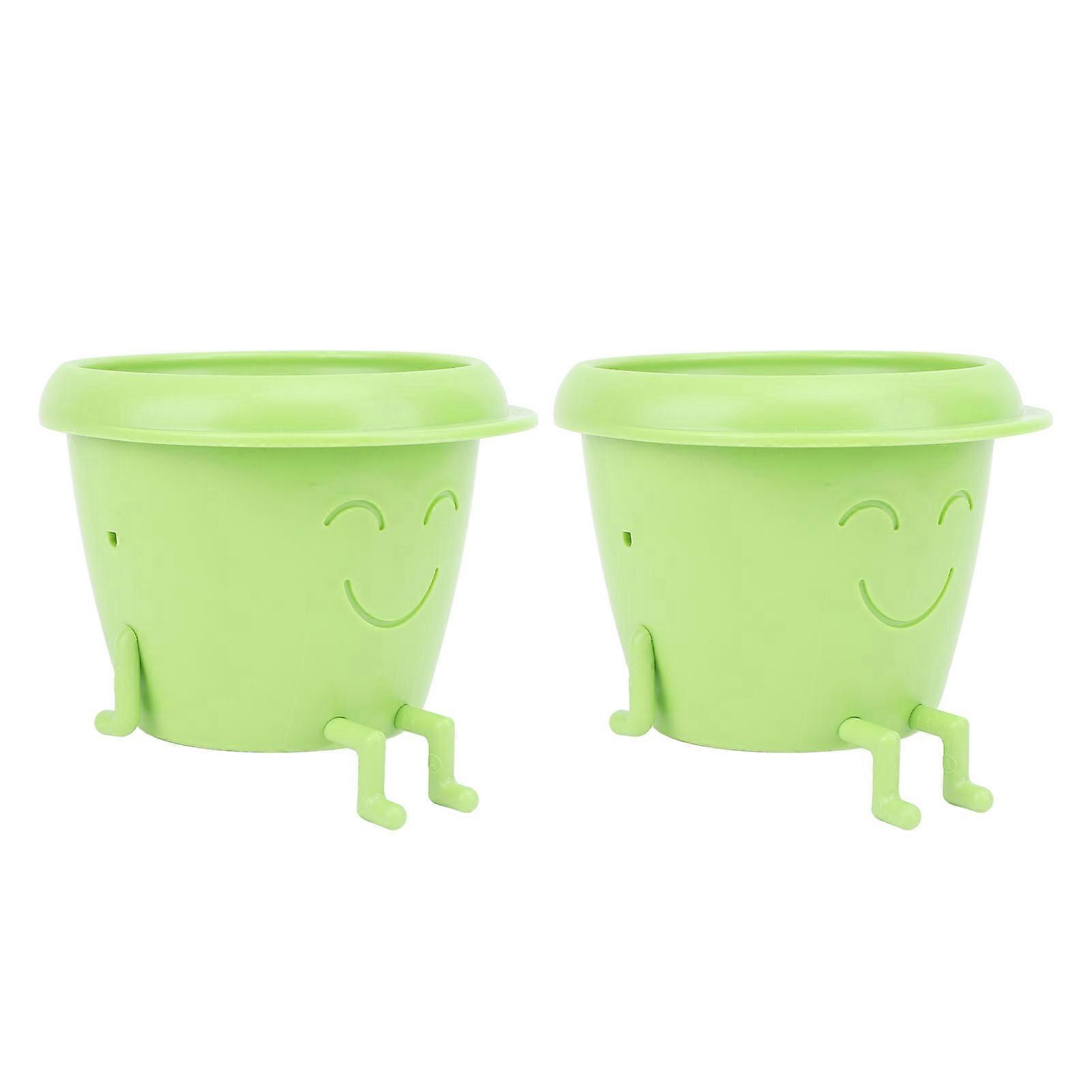 2pcs Cute Plastic Succulent Pots with Drainage Hole 11cm Green