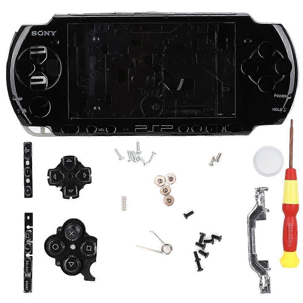 For PSP3000 Game Console Case Full Housing Shell With Screwdriver Wearable Compact(Black)