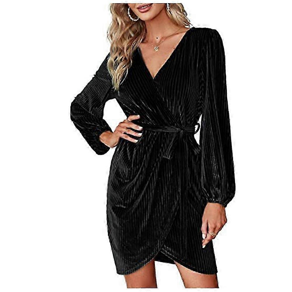 Bayan Uzun Kollu Şal Kadife Mini Elbise