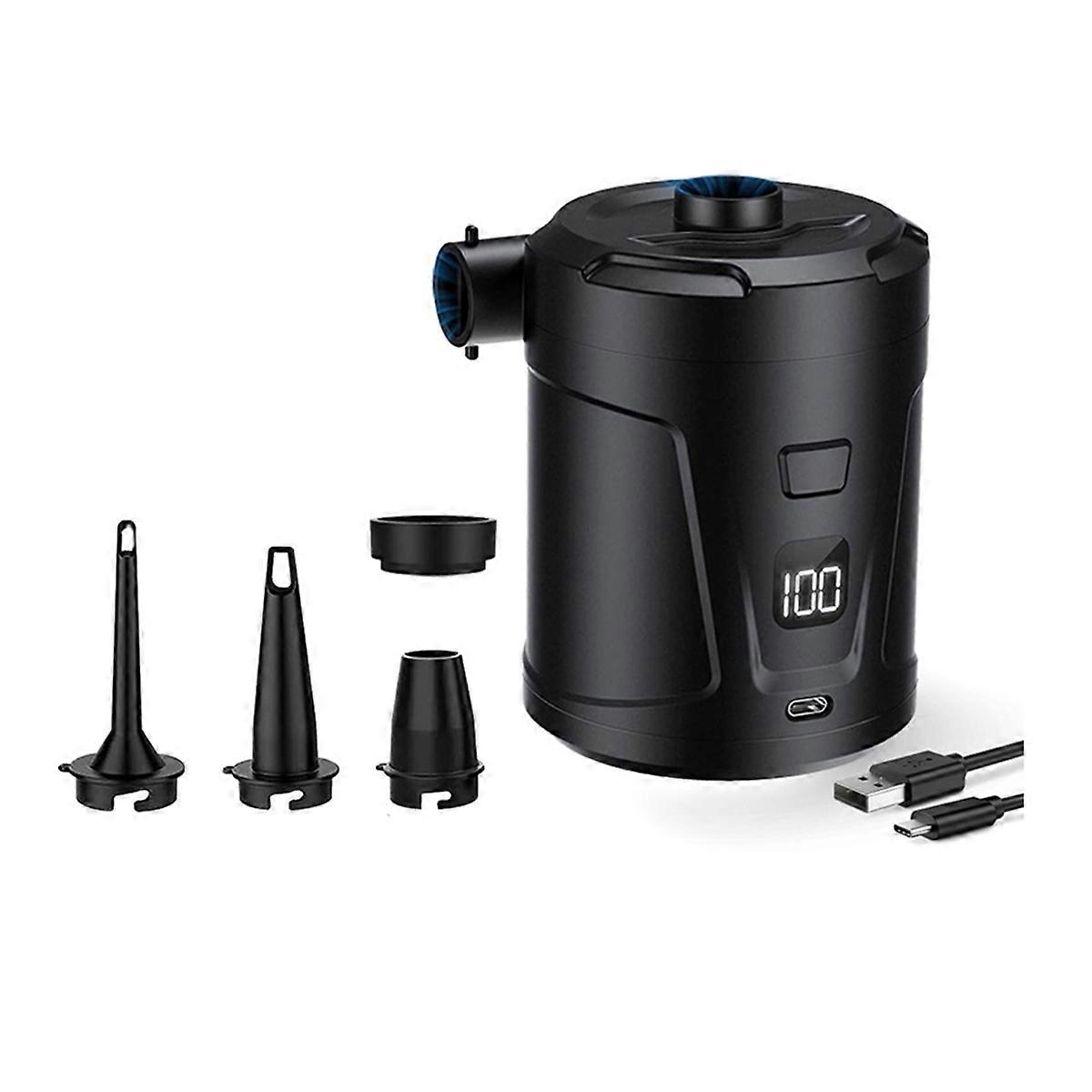 USB Charging Electric Air Pump 5200mAh Mini Inflator Deflator Pump 4300Pa 3 Nozzles for Inflatable Cushions Air Beds