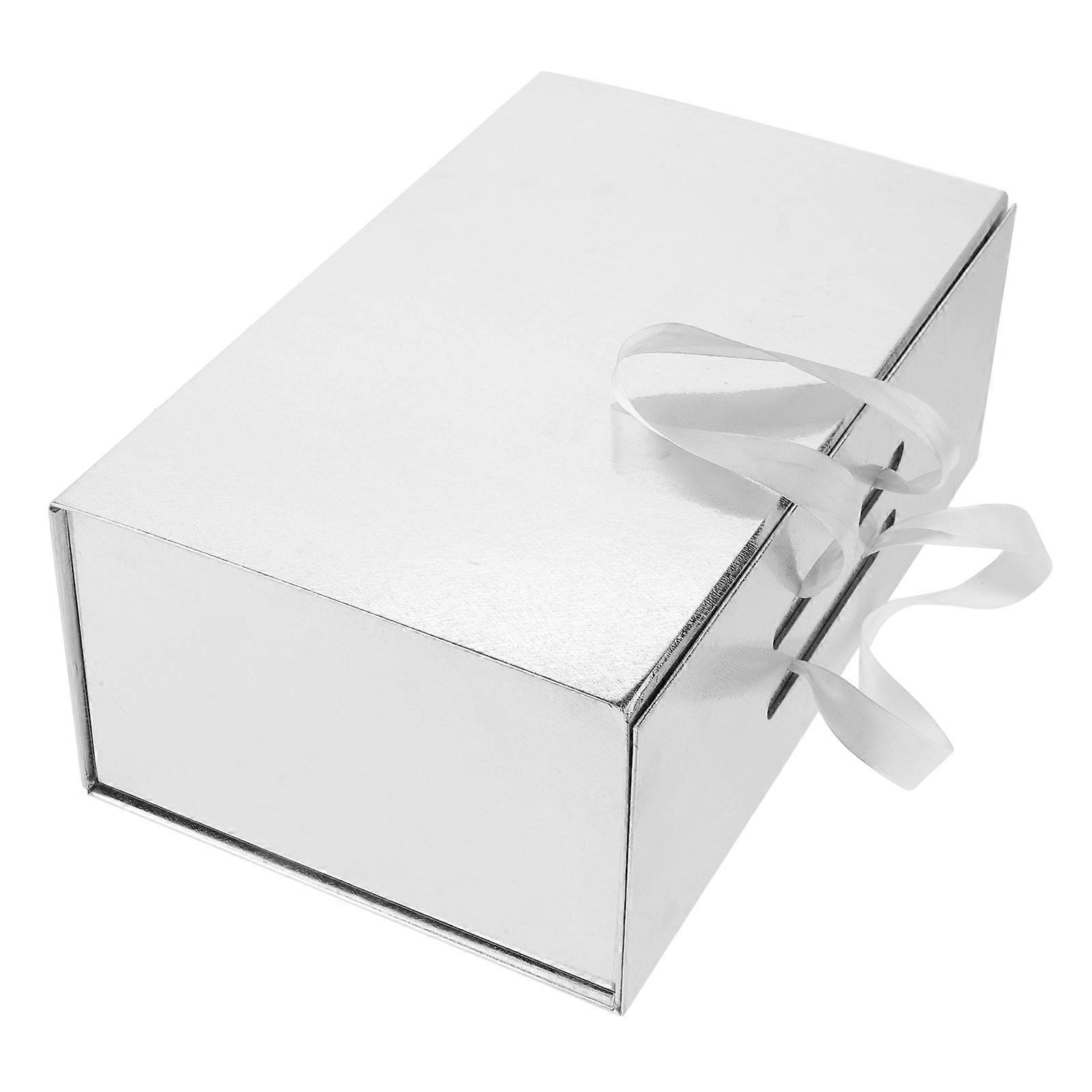 Wrapping Box Handheld Foldable Gift Box With Magnetic Lid For Valentine's Day Silver 33.00X20.50X12.50CM 1Pcs