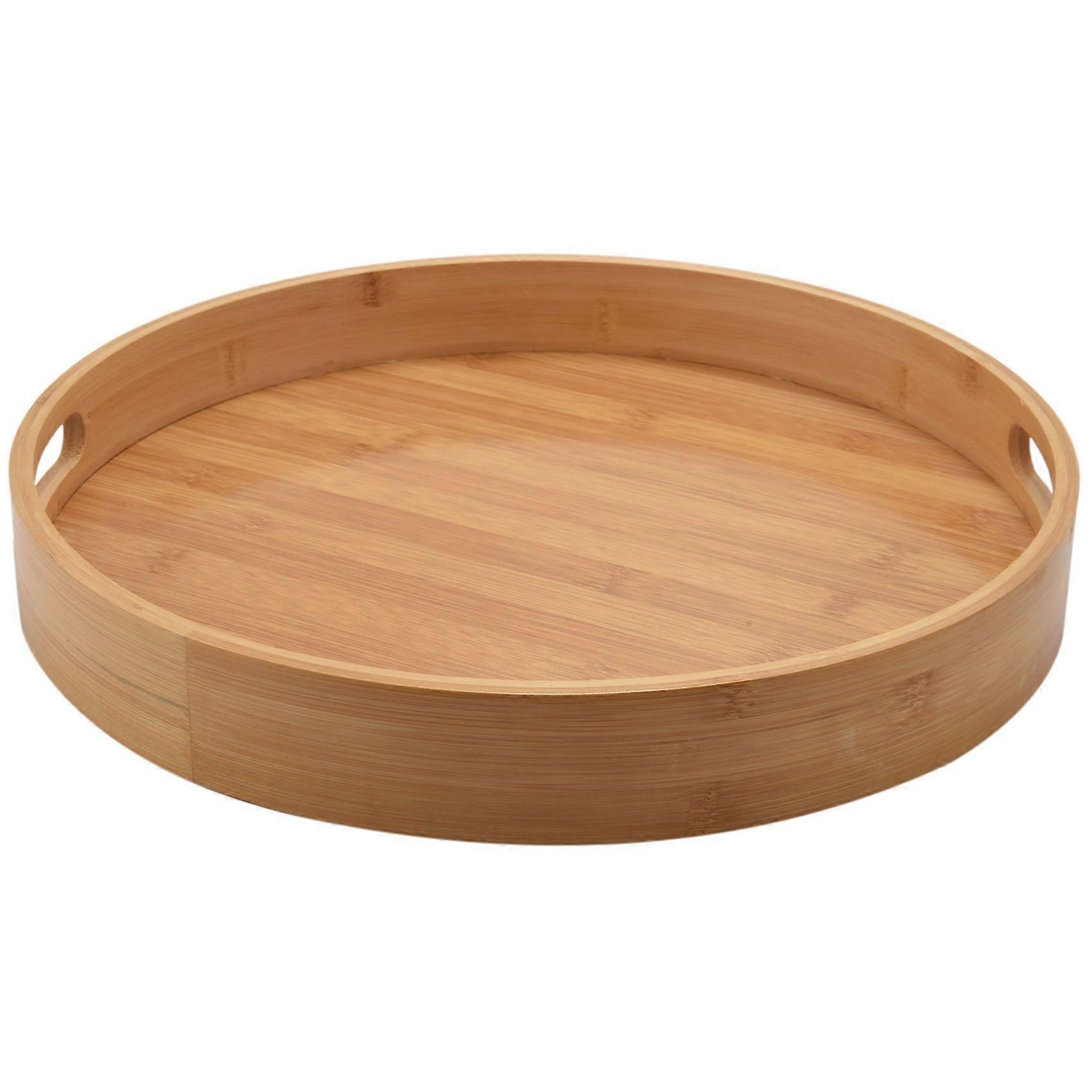 Round Serving Bamboo Wooden Tray for Dinner Trays Tea Bar Breakfast Food Container Handle Storage T