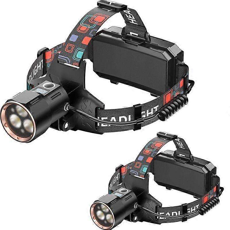 Rechargeable Headlamps 2Pack, 990000Lm Super Bright Head Lamp, 90Angle Head Lights For Forehead, 4Mode Led Headlamp Rechargeable,Adjustable Focus Head