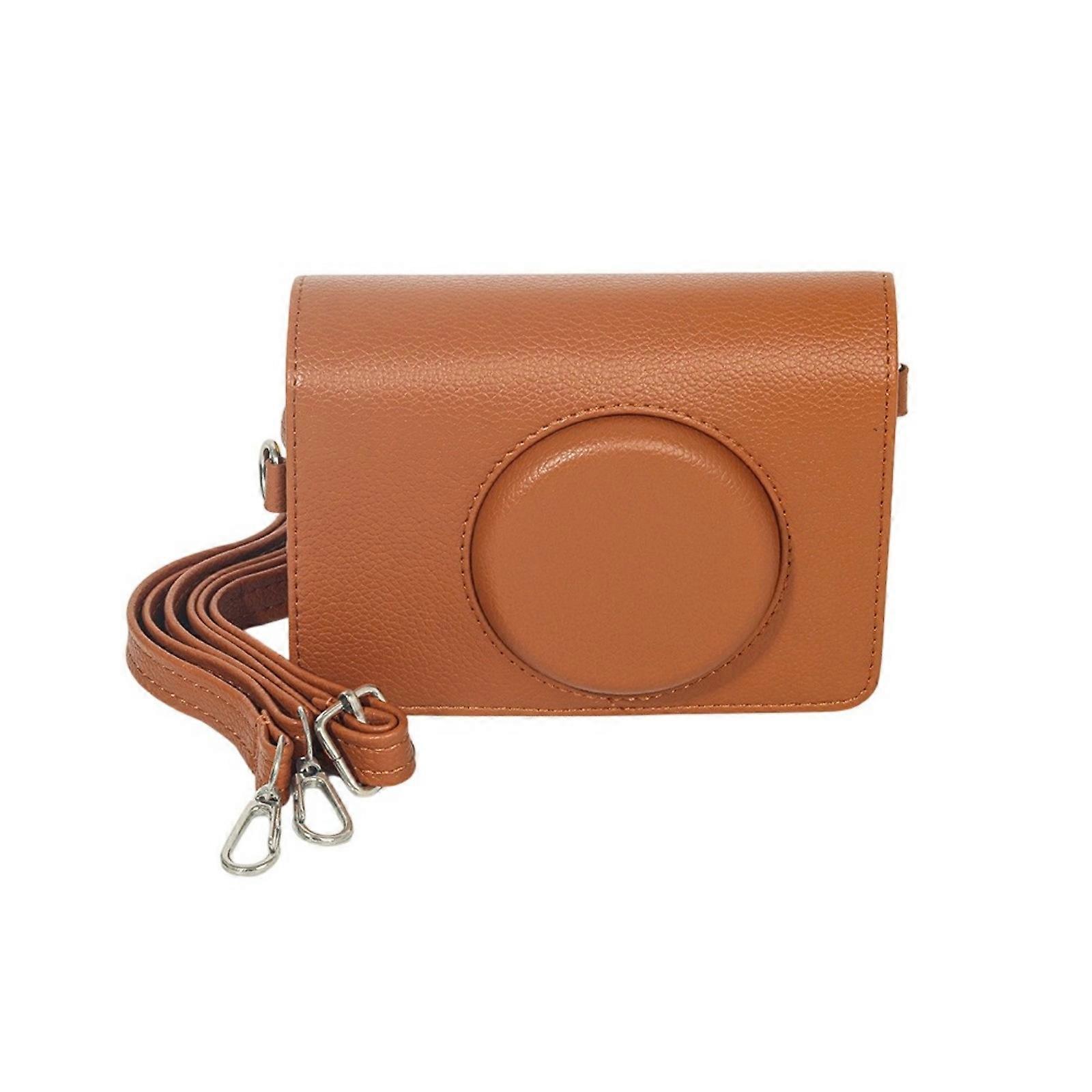 Practical Camera Cover Anti Scratch with Strap Design Portable Carrying Shell Leather Texture Suitable for Storaging brown