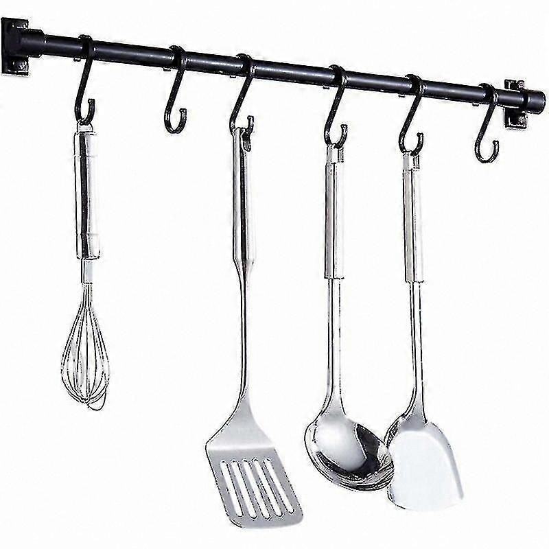40cm Wall Mounted Kitchen Shelf with 6 Hooks for Utensils Organization and Storage Solutions