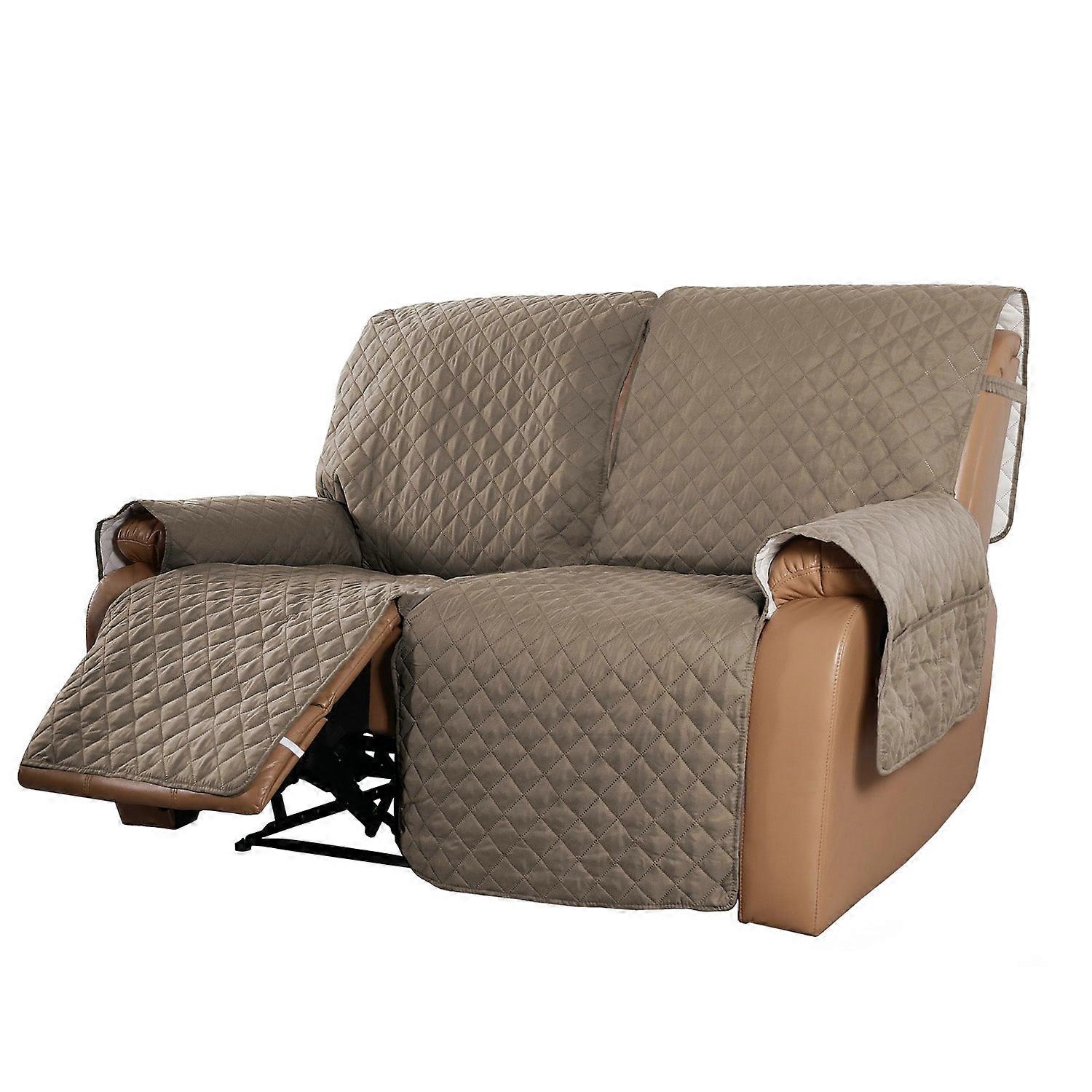 Recliner Sofa Cover With Pocket, Slipcovers Reversible Washable Elastic Adjustable Strap For Home(2 Seater,taupe)