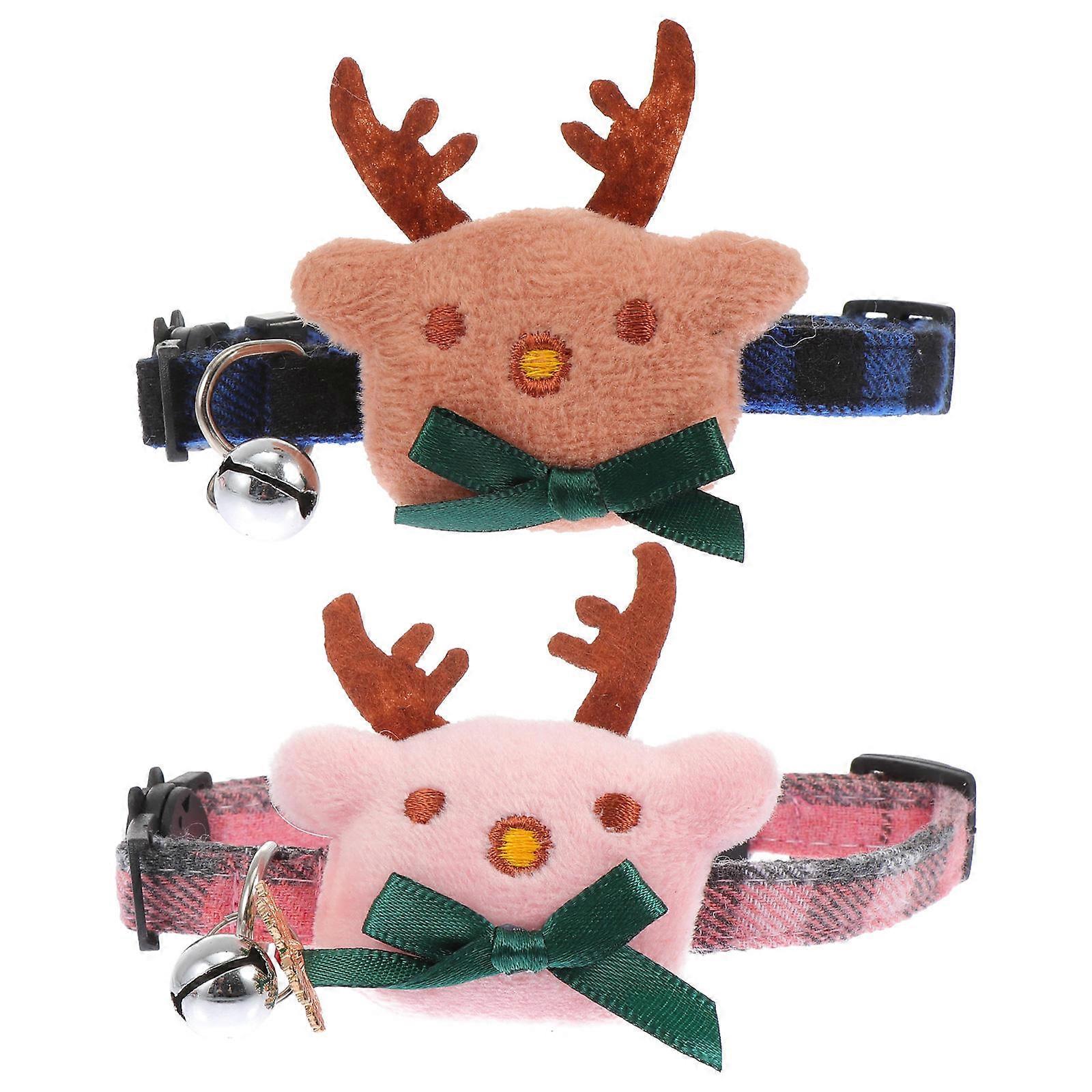 Adjustable Pet Collar Christmas Cat Dog Collars with Bowknot 2Pcs