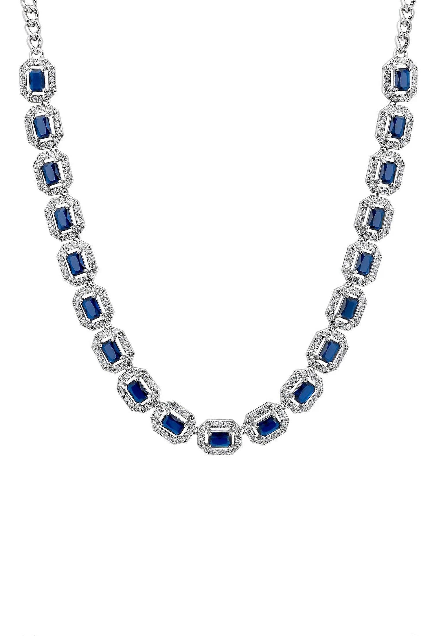 Whistledown Women's Sapphire Gemstone Necklace Silver - 925 Sterling Silver - Lab-Grown Sapphires - Zircons - Adjustable Length 40-45 cm