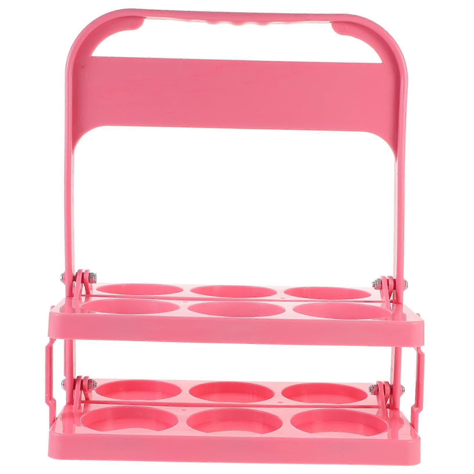 Portable Folding Bottle Rack Beer Carrier With Handle Pink Water Cup Organizer For Picnics And Football Team Barbecues