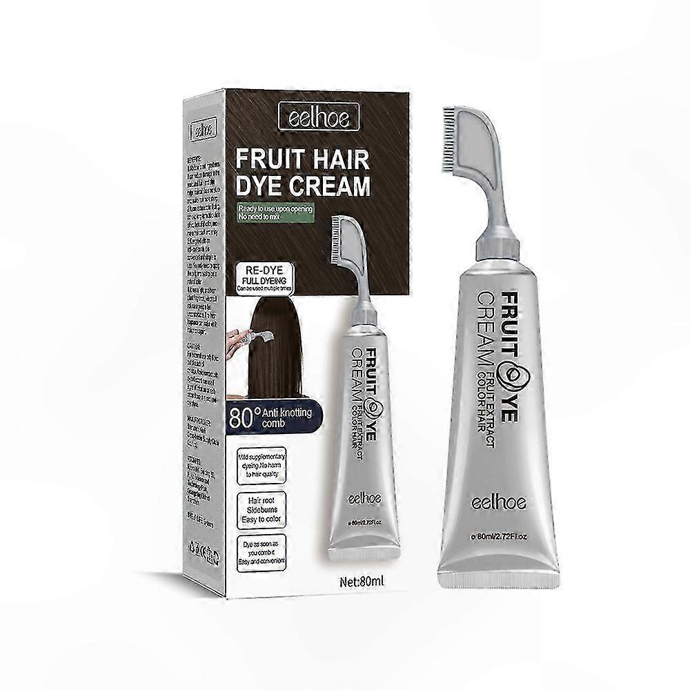 Plant-Based Instant Hair Dye Cream with Comb for Gray Coverage Black 80ml