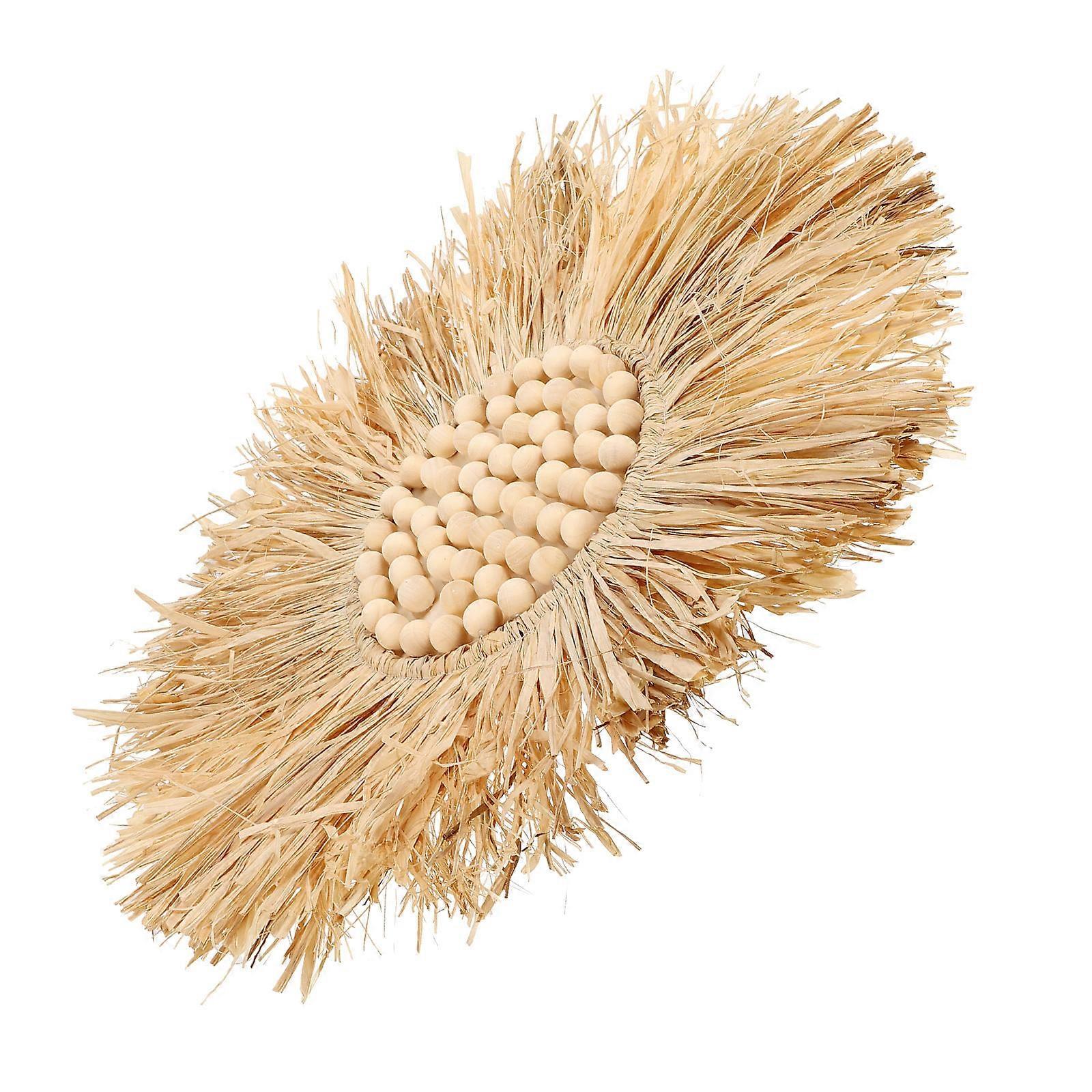 Raffia Wall Decor 4Pcs Wall Hanging Raffia Wood Beaded Decorative Ornament