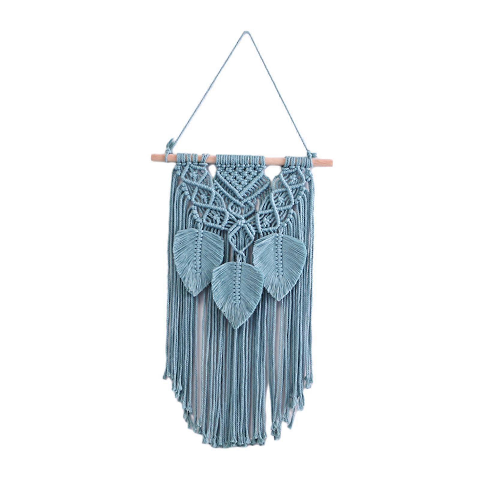 Leaves Tassels Macrame Wall Hanging Tapestry Chic Wall Ornament for Backdrop Blue