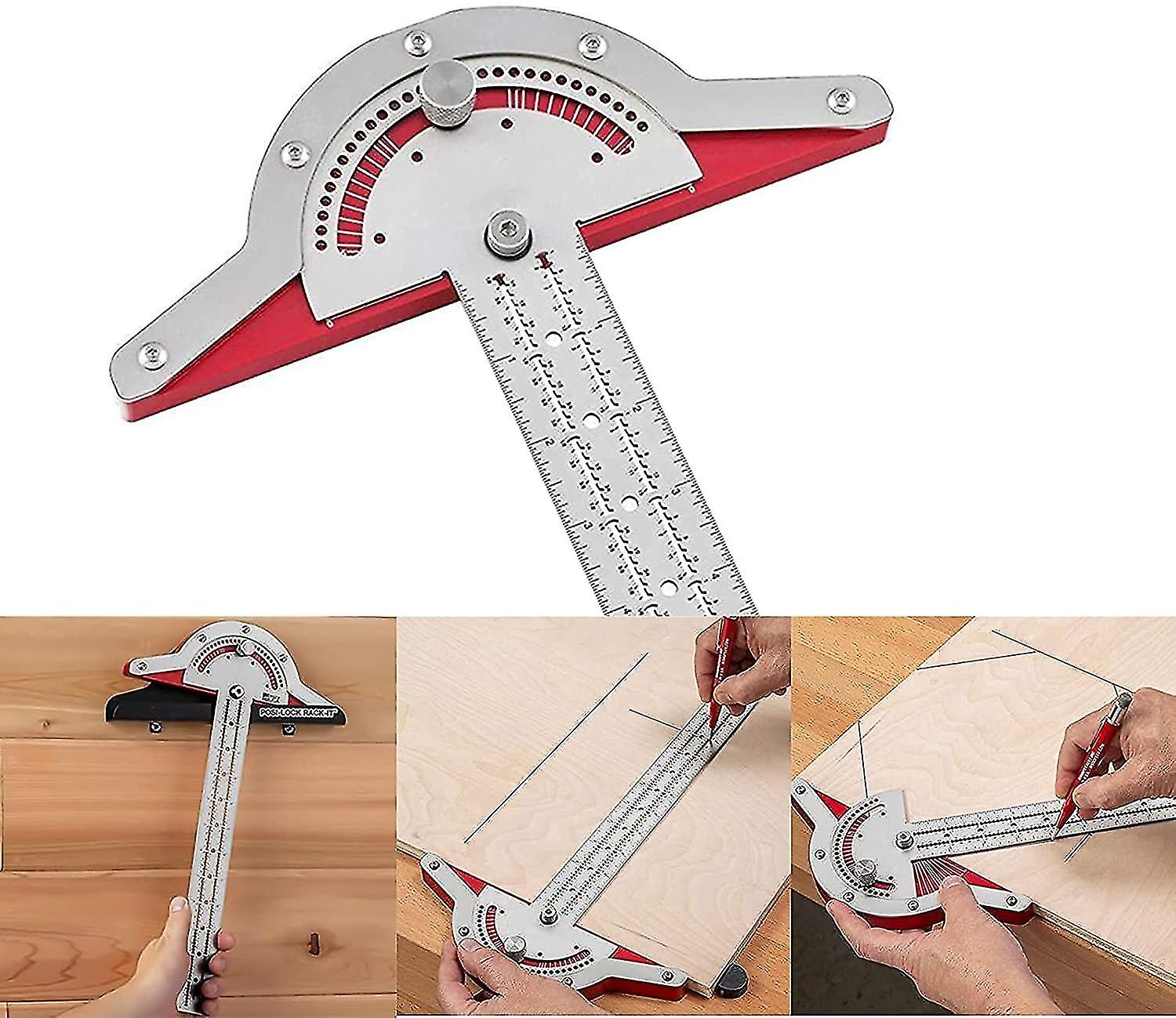 Pxcl 15 Inch Carpenter&#39;s Edge Ruler Stainless Steel Protractor Carpenter&#39;s Protractor Tool Two Arm Angle Protractor Tool Woodworking Protracto