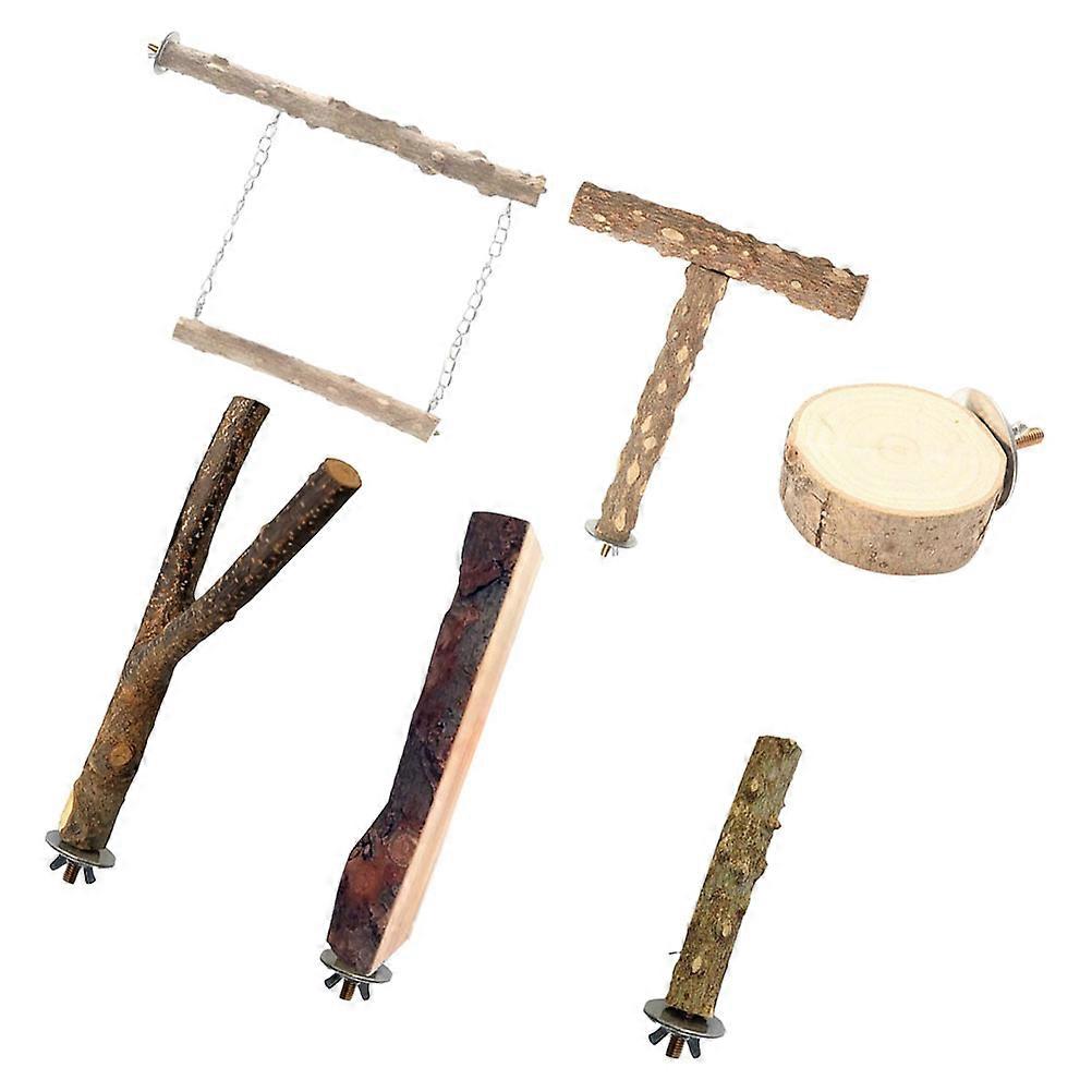 Durable Bird Perch 6Pcs Wood Material For Pet Bird Owners Bird Exploration 15.00X15.00X2.50CM