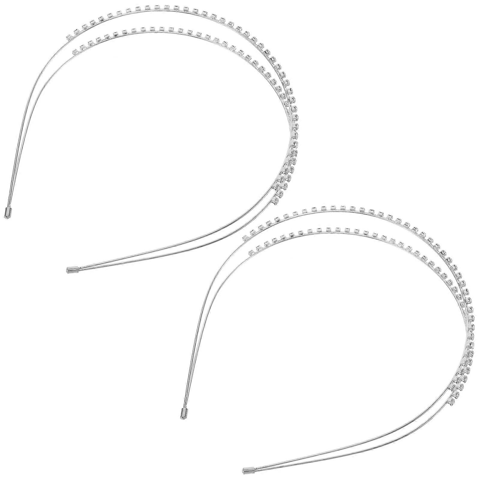 Bridal Rhinestone Headbands Double Layer for Wedding 4Pcs Elegant Silver