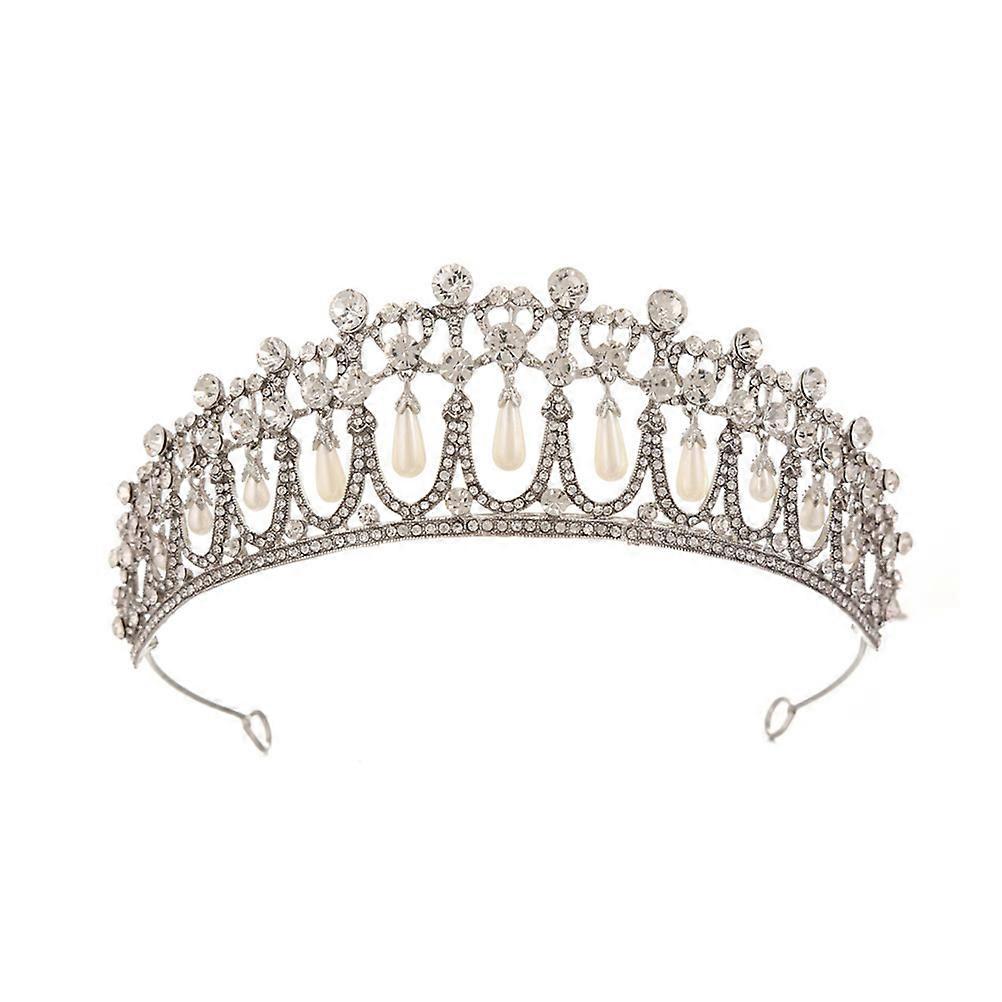 Bride Headband Silver Baroque Tiara with Crystal Rhinestone 2Pcs