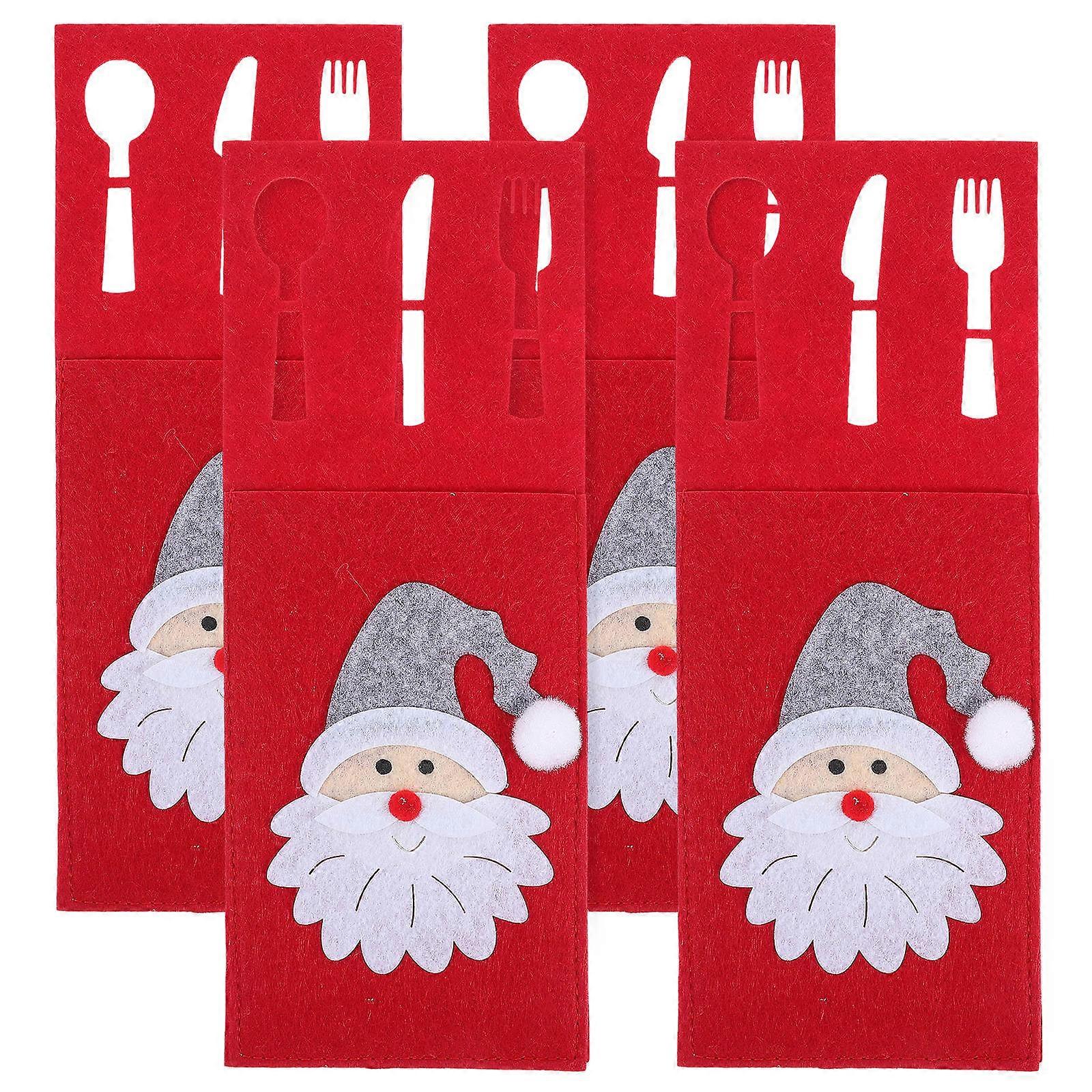 Christmas Cutlery Holder Fork and Cutter Bag Cloth for 4Pcs Tableware
