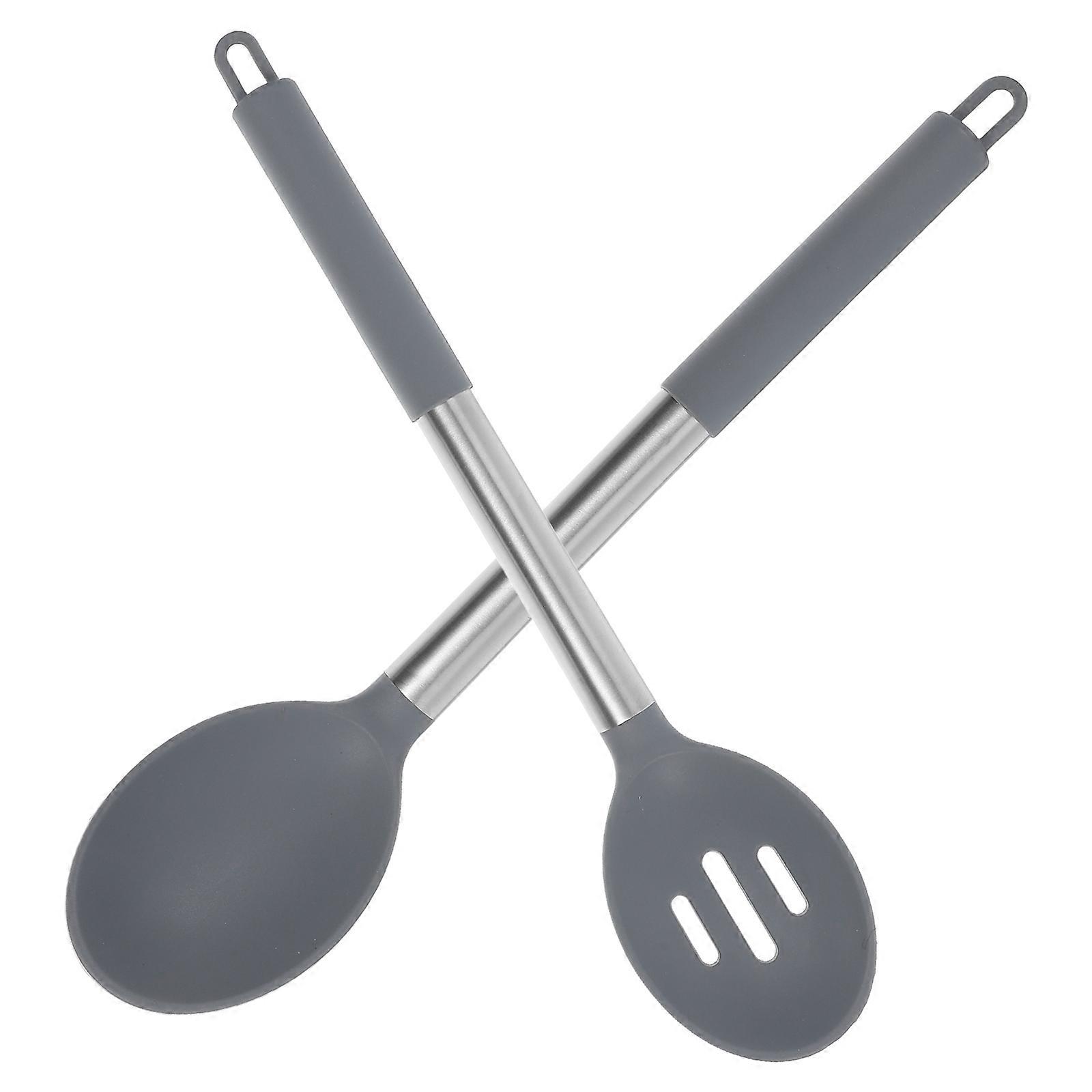 Silicone Kitchen Spoon Set for Heat Resistant Cooking 2Pcs Rubber Baking Spoon