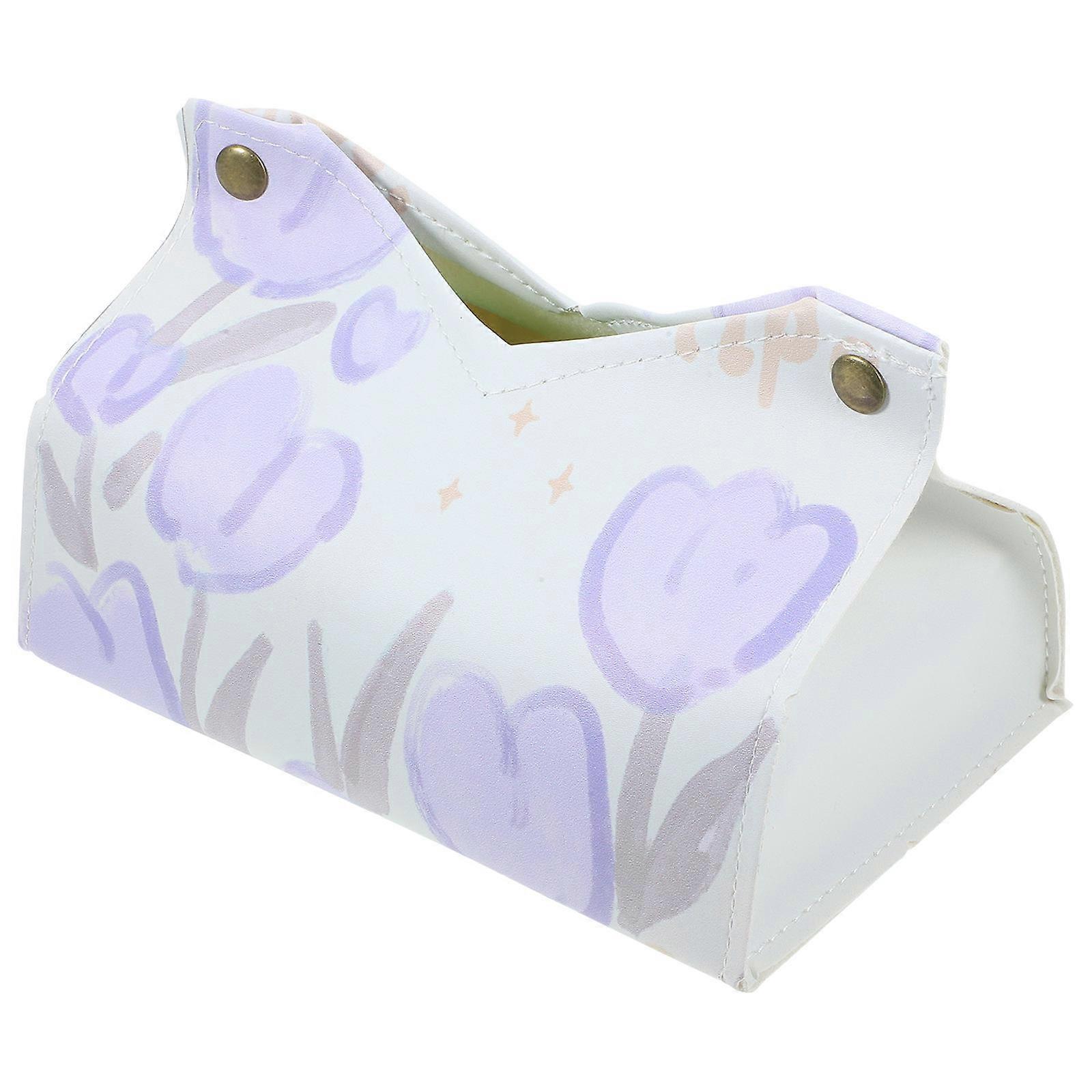 Rectangle Tissue Box Cover for Storage PU Violet Tulip