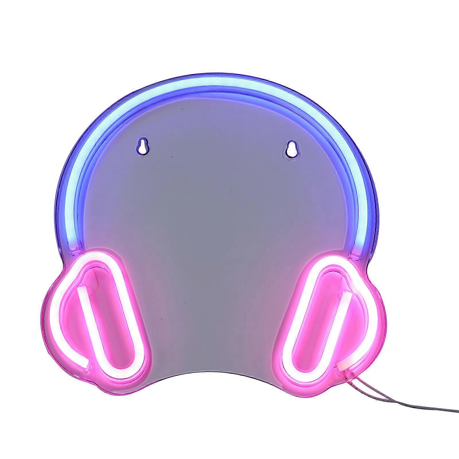 2Pcs Neon Light LED Sign for Room Decor USB Powered Headset Pattern