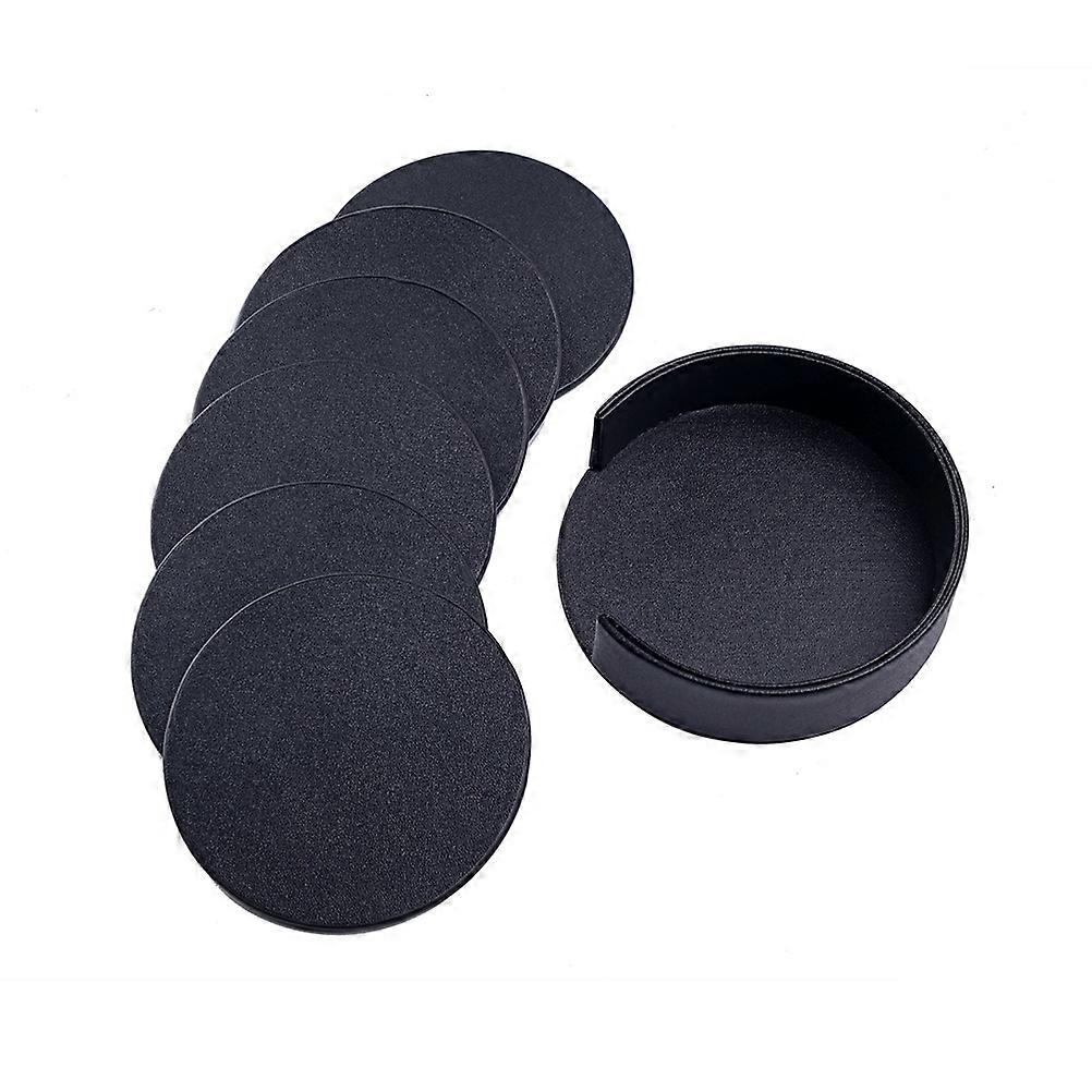 Coasters Set for Table Heat Insulation Cup Mat Black Round 7Pcs