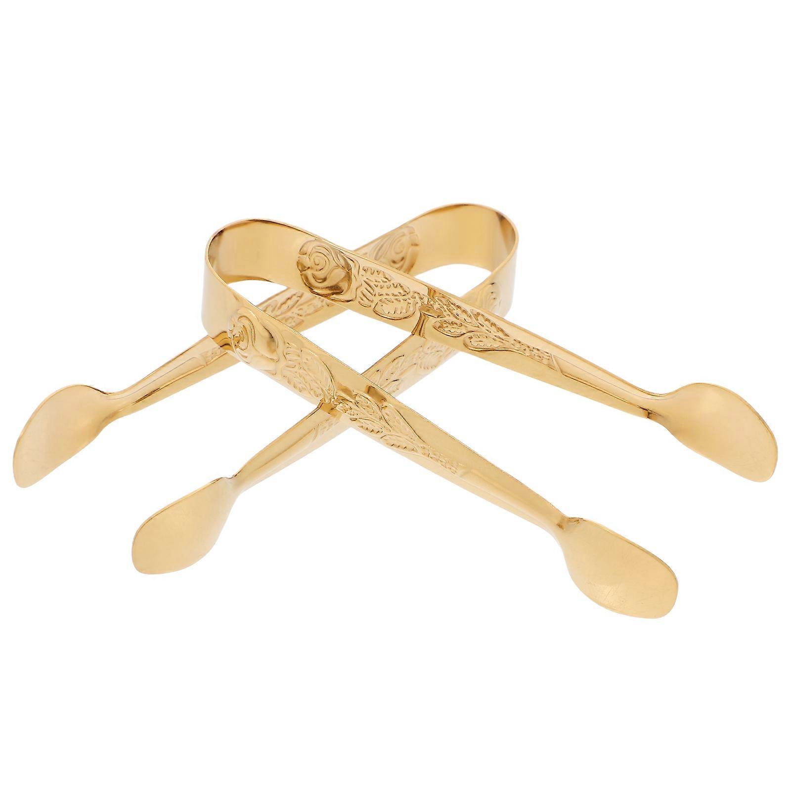 Golden Stainless Steel Serving Tongs for Small Dishes and Ice Cubes in Elegant Style for Buffet and Dining Occasions 4Pcs