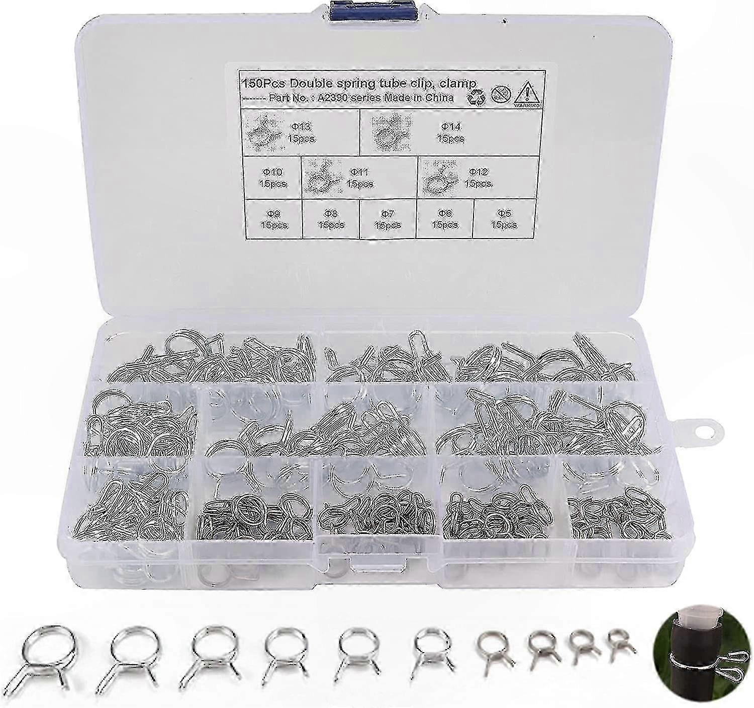 Stainless Steel Hose Clamps with Spring Clips (150 Pack)