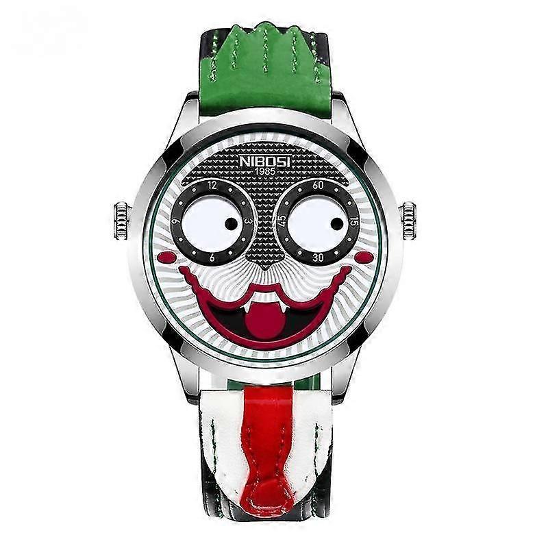 Minglan Watch Men Big Dial Joker Quartz Wrist Watches Leather Waterproof Clown Face Design
