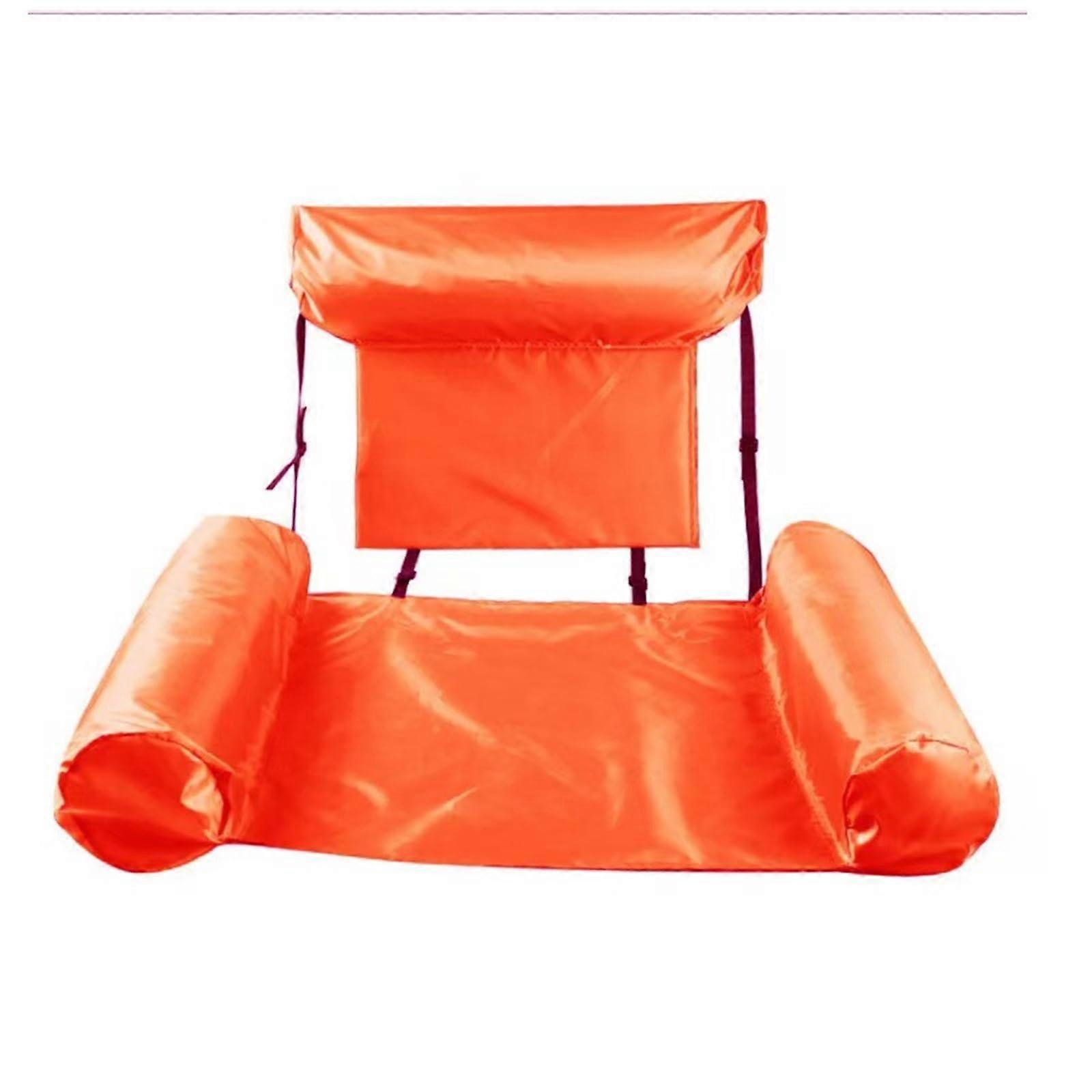 Inflatable Water Lounger Hammock Bed Dual Use Floating Row With Backrest For Pool Beach Lake Orange