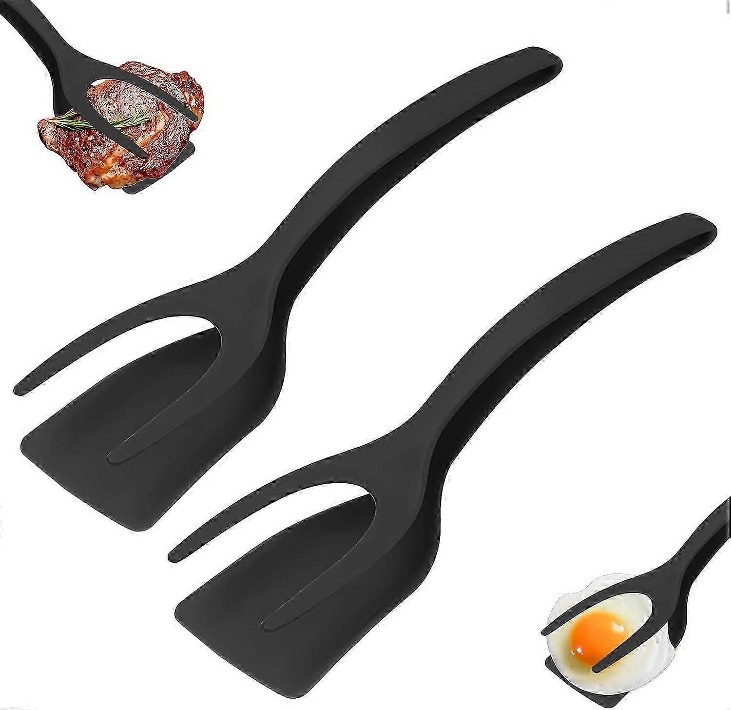 2 in 1 Handle Flip Spatula Tongs, 2 in 1 Spatula and Tongs, Egg Flipping Spatula, Pancake Fish French Toast Omelet for Home Kitchen Cooking Tools (2 P