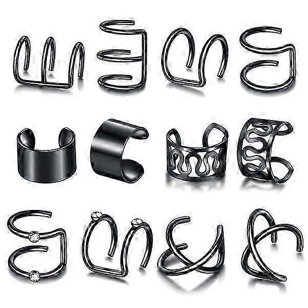 Minimalist Double-layer Wrap-around Non-perforated Ear Clips (6 Pairs Of Black)