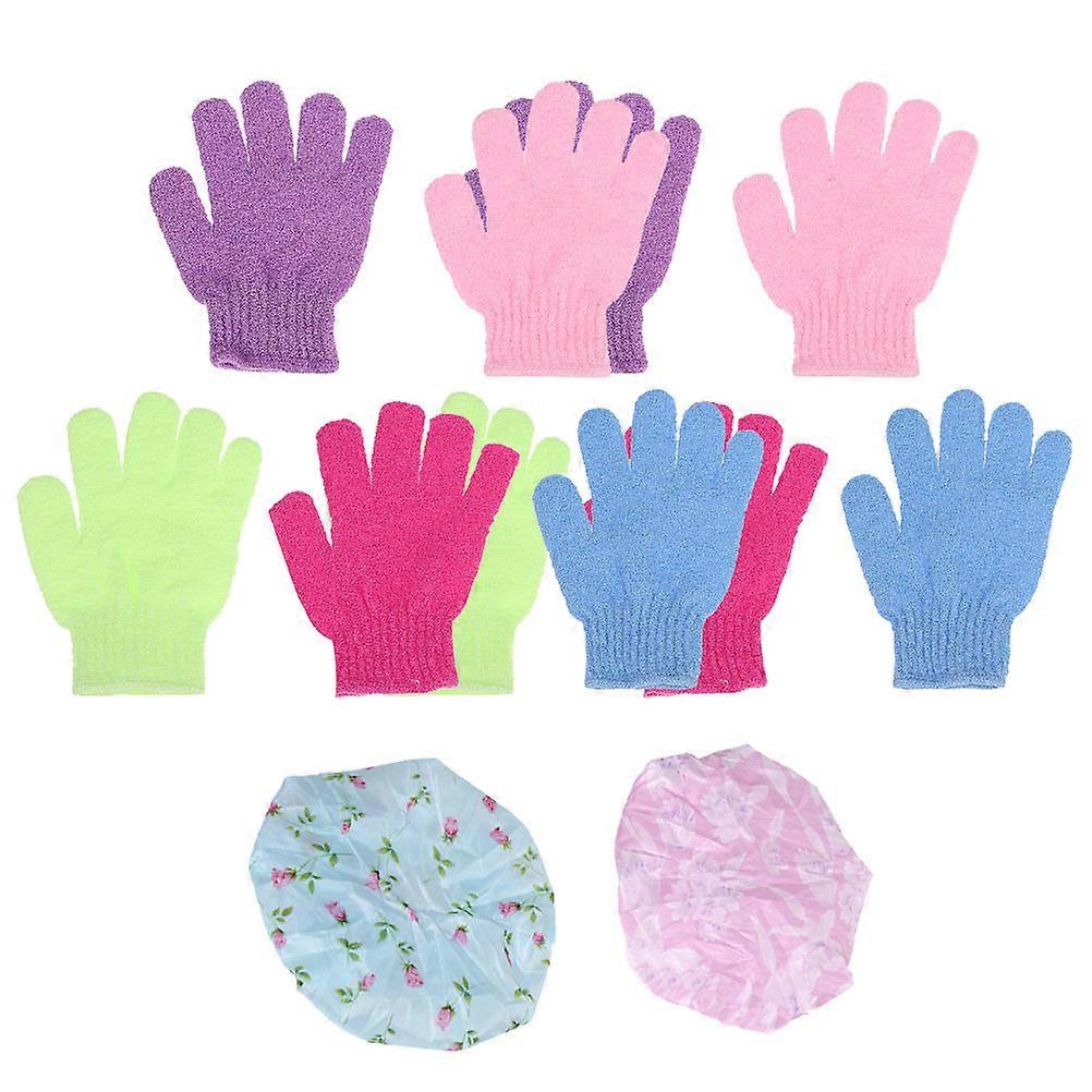 Bath Gloves Five Fingers Shower Gloves with 3Sets Protective Shower Hat Kit